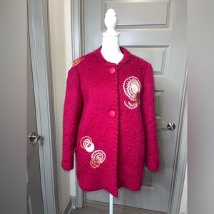 Elegant Fuchsia Wool Jacket with Artistic Details